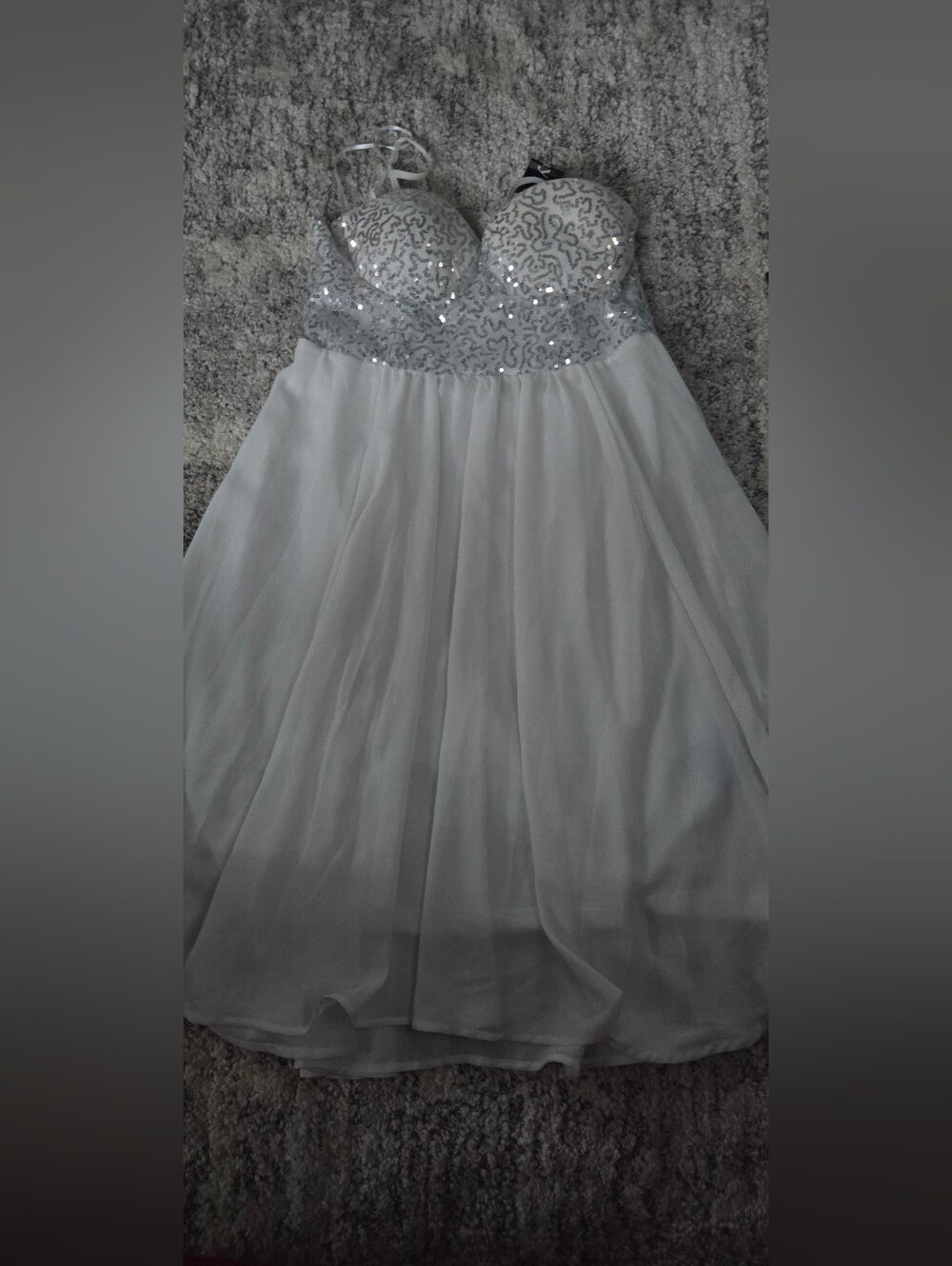 Hype Strapless White Sequin Bodice Chiffon Gown
